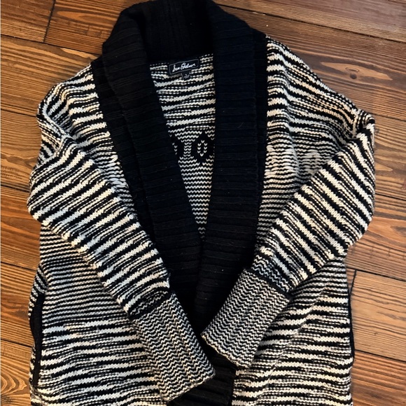 Sam Edelman Black and White Striped Cardigan Alpaca - Picture 2 of 3